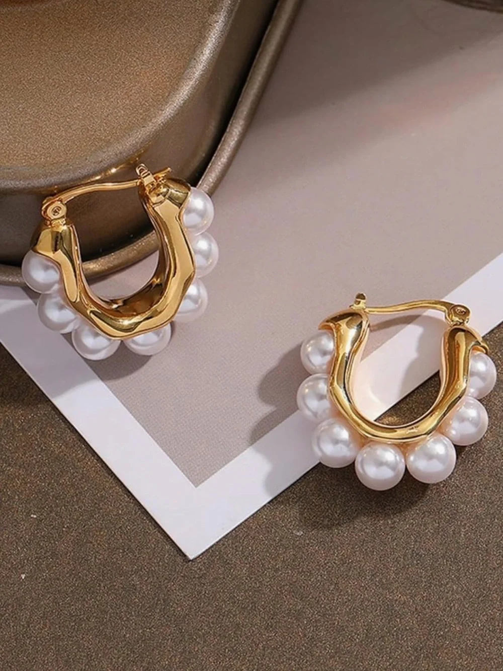 NEW 14k Gold Plated Pearl Hoop Earrings